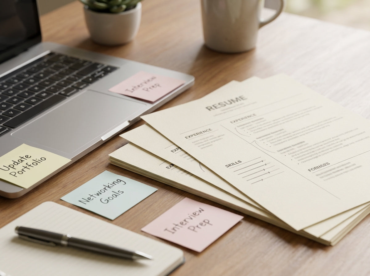 A budget worksheet, calculator and notebook on a tabletop